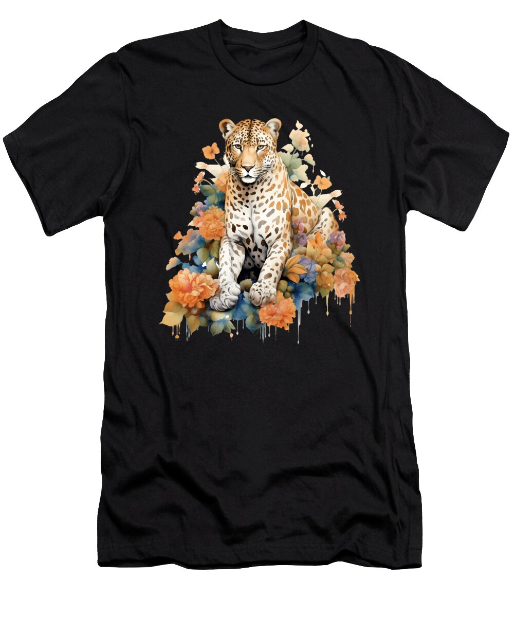 1 African Leopard Pastel Flowers Safari Watercolor Heidi Joyce T-Shirt