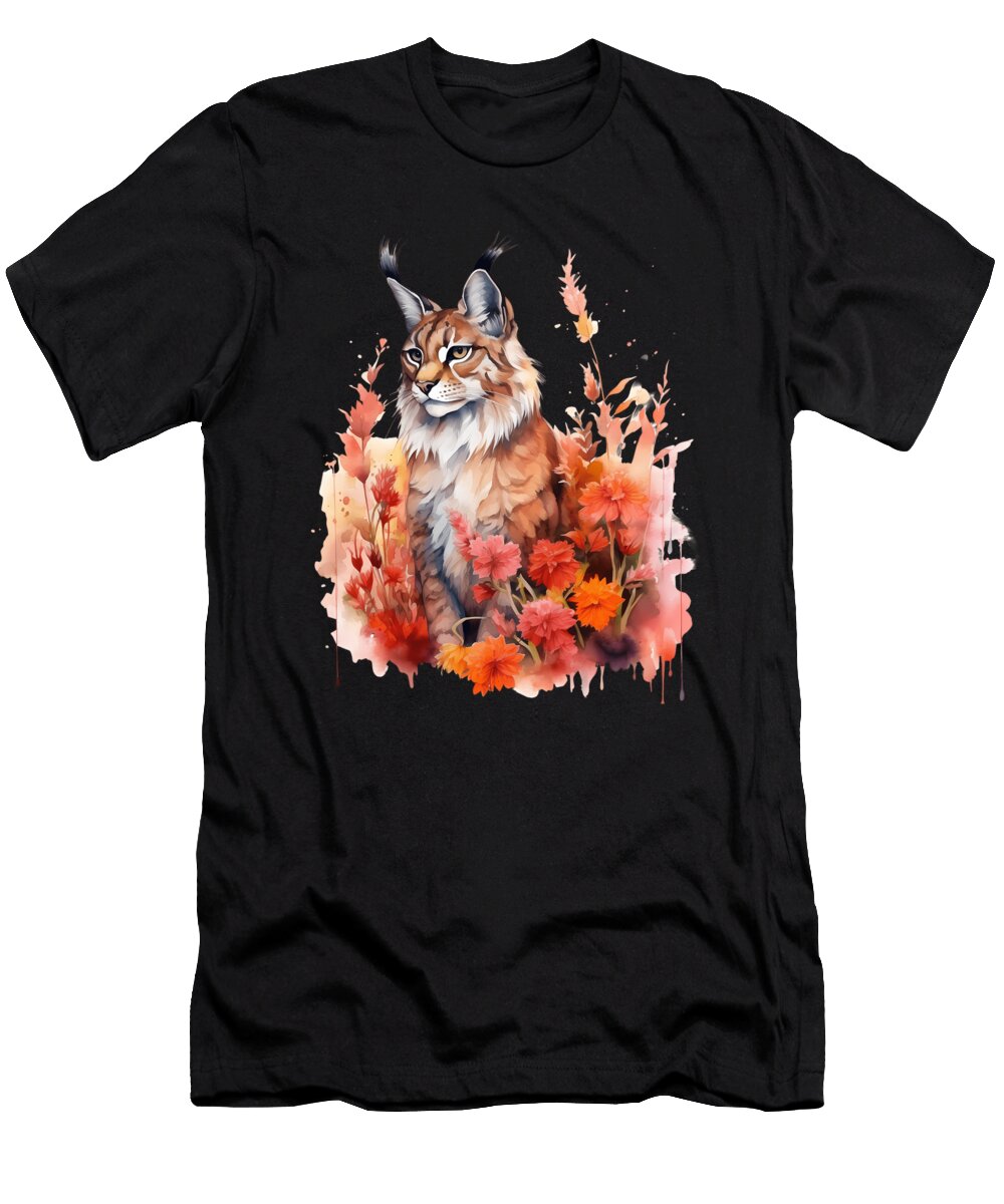 1 Serval Lynx Bobcat Pastel Floral Safari Watercolor Heidi Joyce T-Shirt