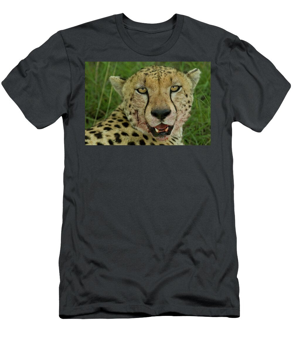 Head Shot of Cheetah with Bloody Face Animal Images T-Shirt