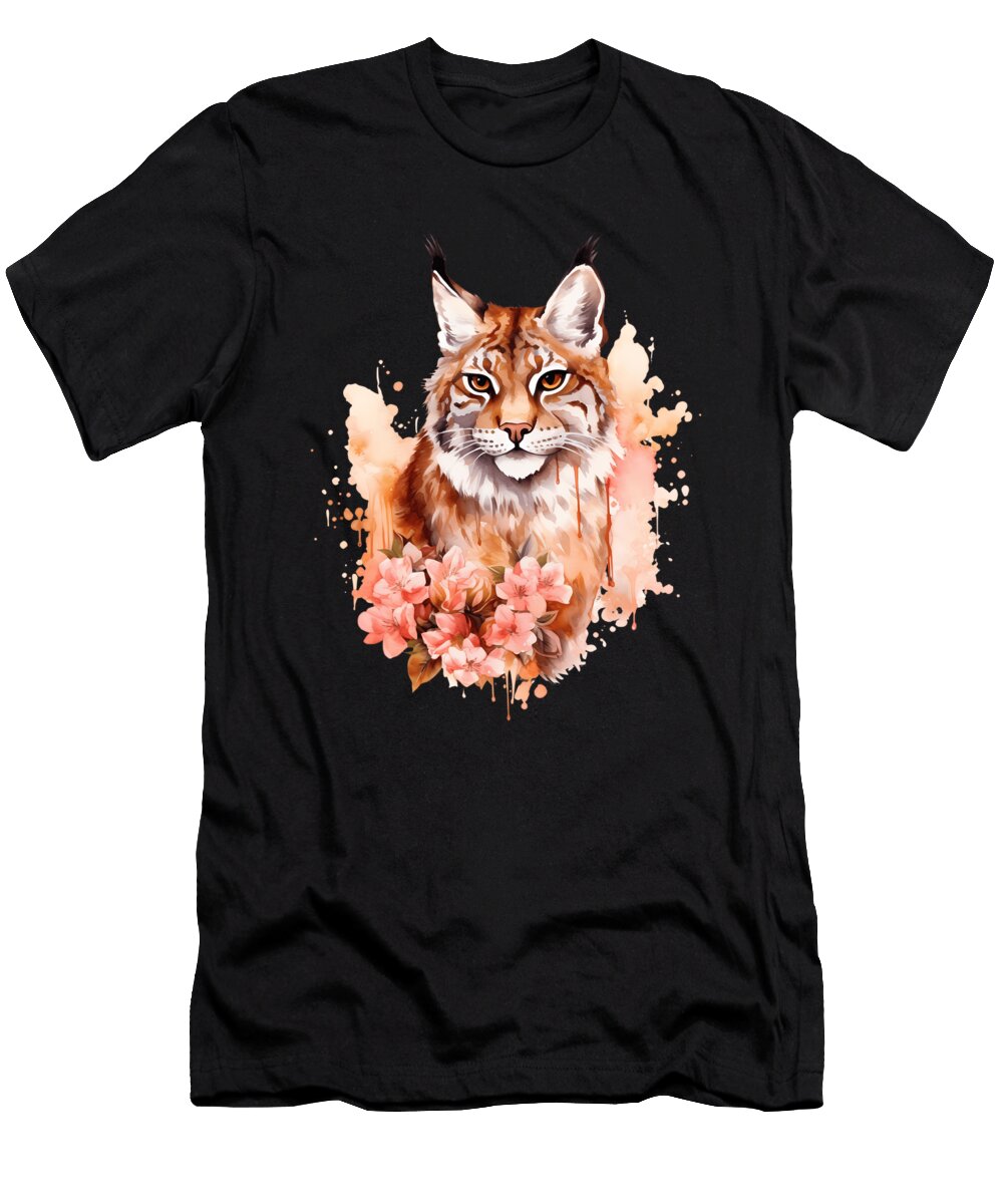 Serval Lynx Bobcat Pastel Floral Safari Watercolor Heidi Joyce T-Shirt